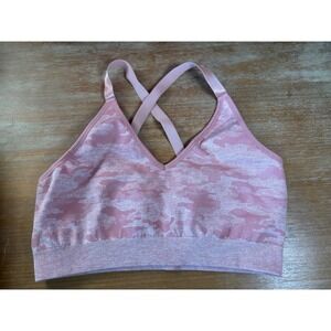 AYBL Pink Camo Seamless Sports Bra Criss Cross Back Workout Fitness Size Medium